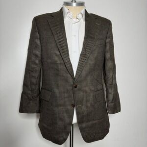 Chaps Ralph Lauren Men's Blazer Sport Coat 44L Brown Glen‎ Plaid Wool 2-Button